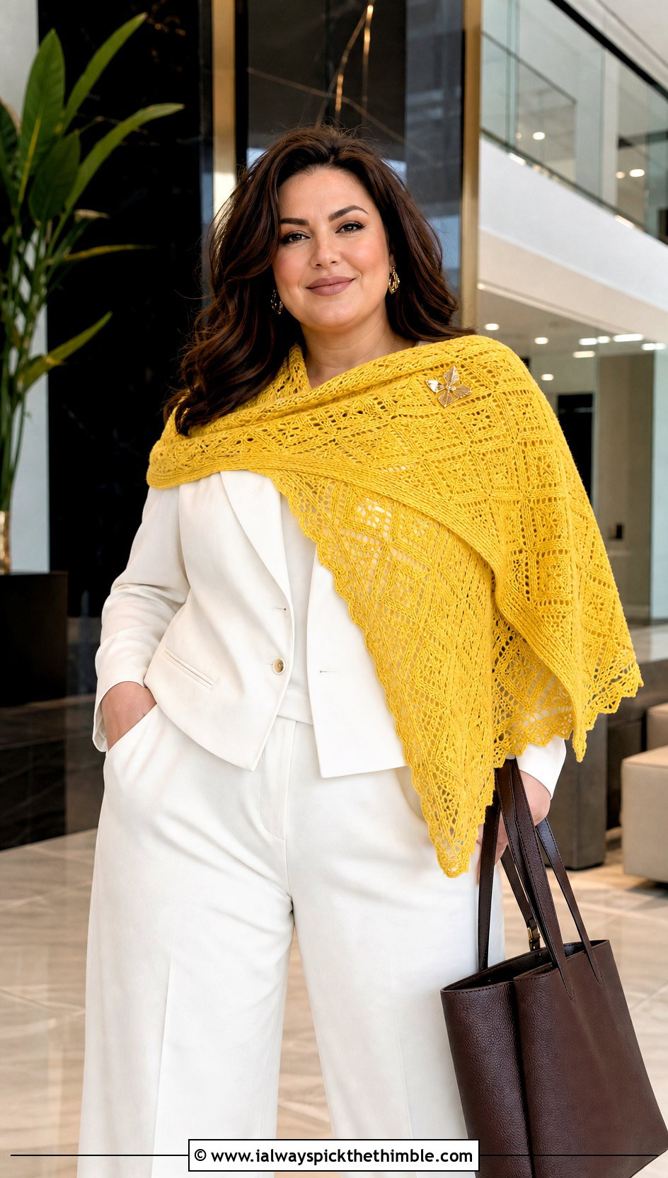 Hearty Diamonds Lace Shawl With Tailored Vest Suit - 15 hearty diamonds shawl by k.a.m.e. crochet outfit ideas