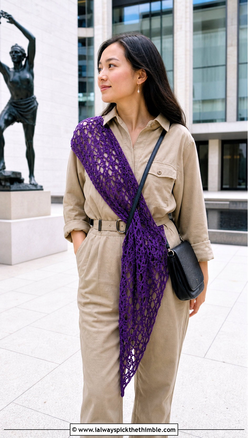 Hearty Diamonds Lace Triangle Shawl With Utility Jumpsuit - 15 hearty diamonds shawl by k.a.m.e. crochet outfit ideas