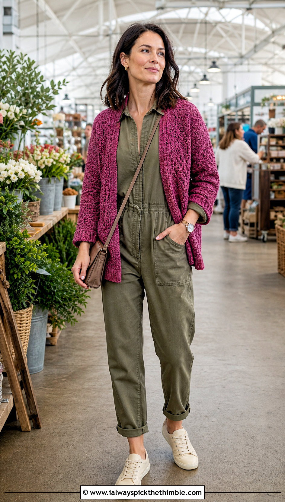 Heathered Habitat Crochet Cardigan Over A Utility Jumpsuit - 20 Habitat Crochet Cardigan outfit ideas