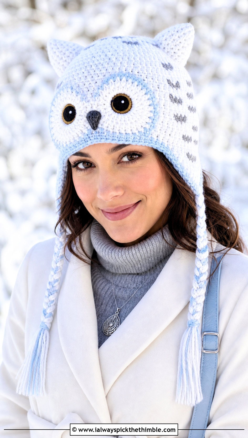 Hedwig Owl Crochet Hat With White Winter Coat - 15 harry potter crochet hat outfit ideas