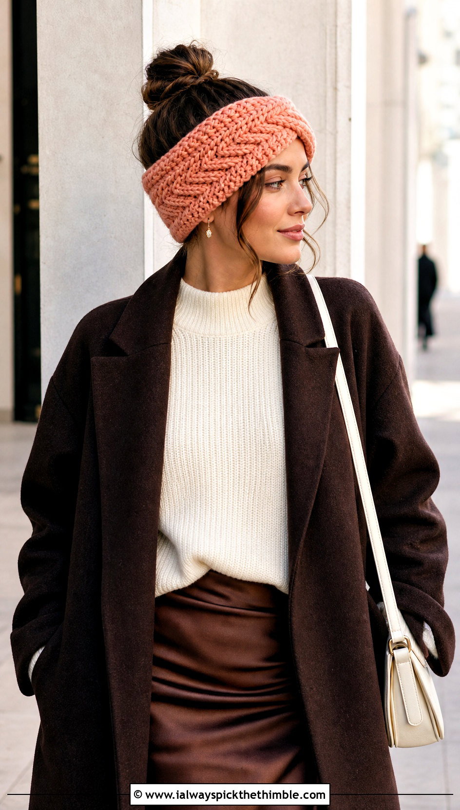 Herringbone Bulky Crochet Ear Warmer With Satin Skirt - 20 Bulky Crochet Ear Warmer outfit ideas