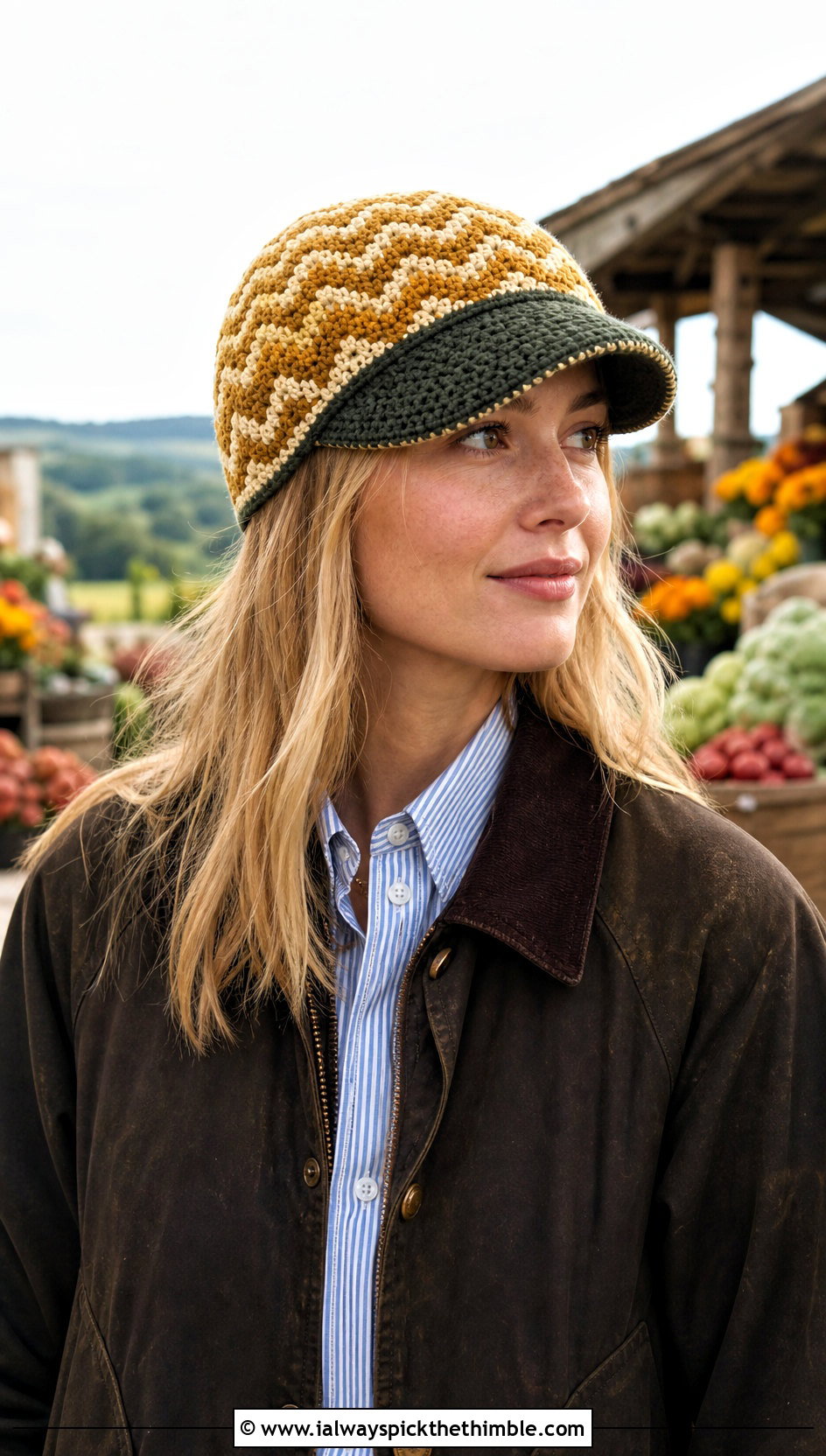 Herringbone Crochet Baseball Cap Ear Warmer With Barn Jacket - 20 crochet baseball cap ear warmer outfit ideas