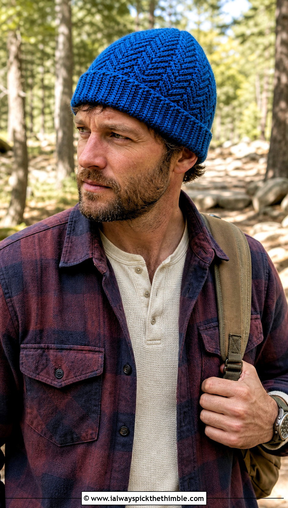 Herringbone Crochet Beanie With Flannel Shirt - 20 Easy Mens Crochet Beanie outfit ideas