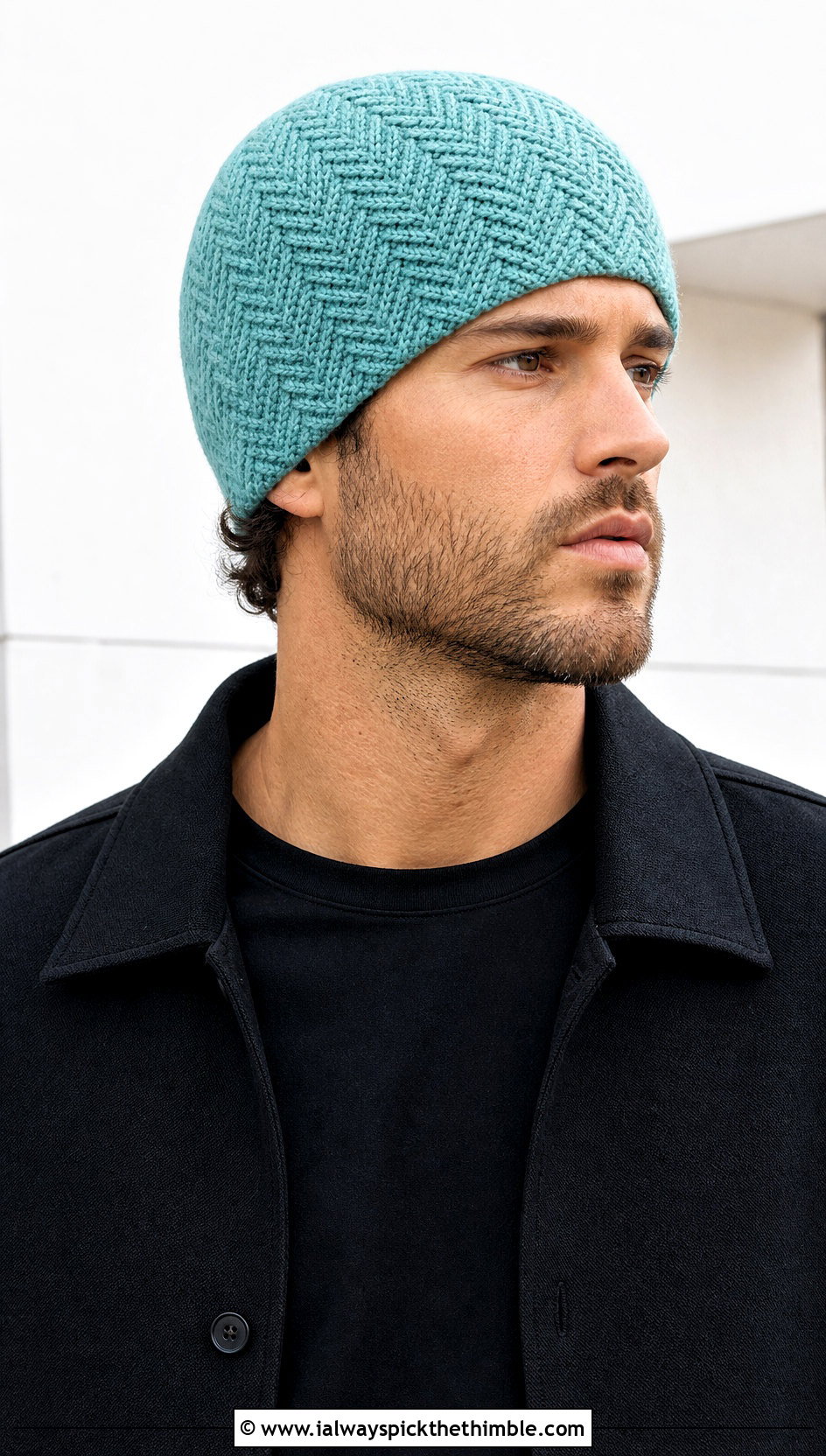 Herringbone Crochet Beanie With Monochrome Outfit - 25 men's crochet beanie outfit ideas