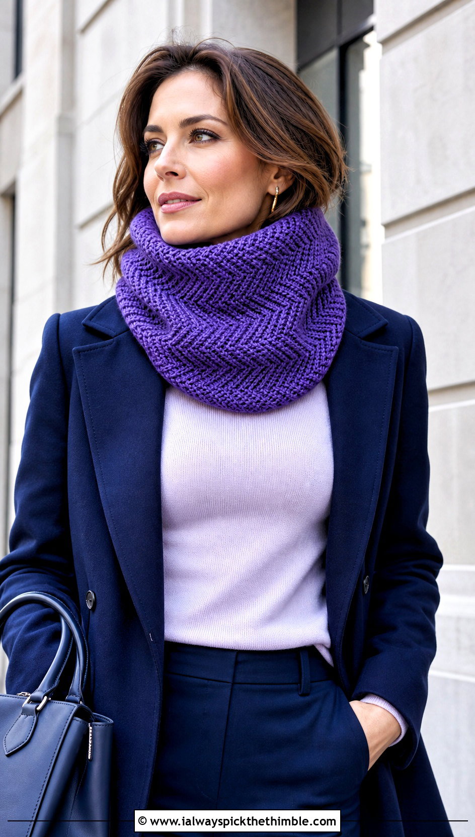 Herringbone Crochet Cowl With Monochrome Outfit - 25 crochet cowl neck warmer outfit ideas