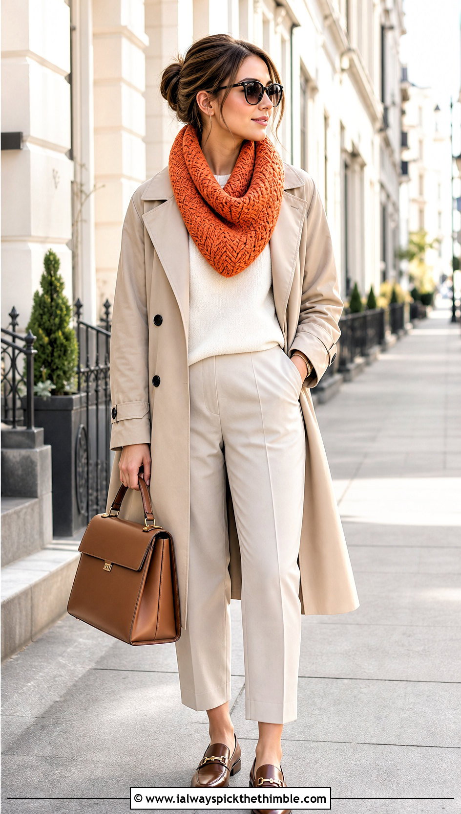 Herringbone Crochet Cowl With Trench Coat - 20 Wool Ease Thick And Quick Crochet Cowl outfit ideas