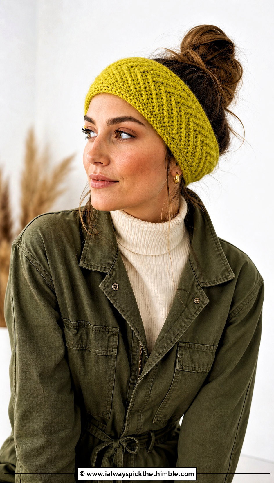Herringbone Crochet Ear Warmer With Utility Jumpsuit - 20 Crochet Headband Ear Warmer outfit ideas