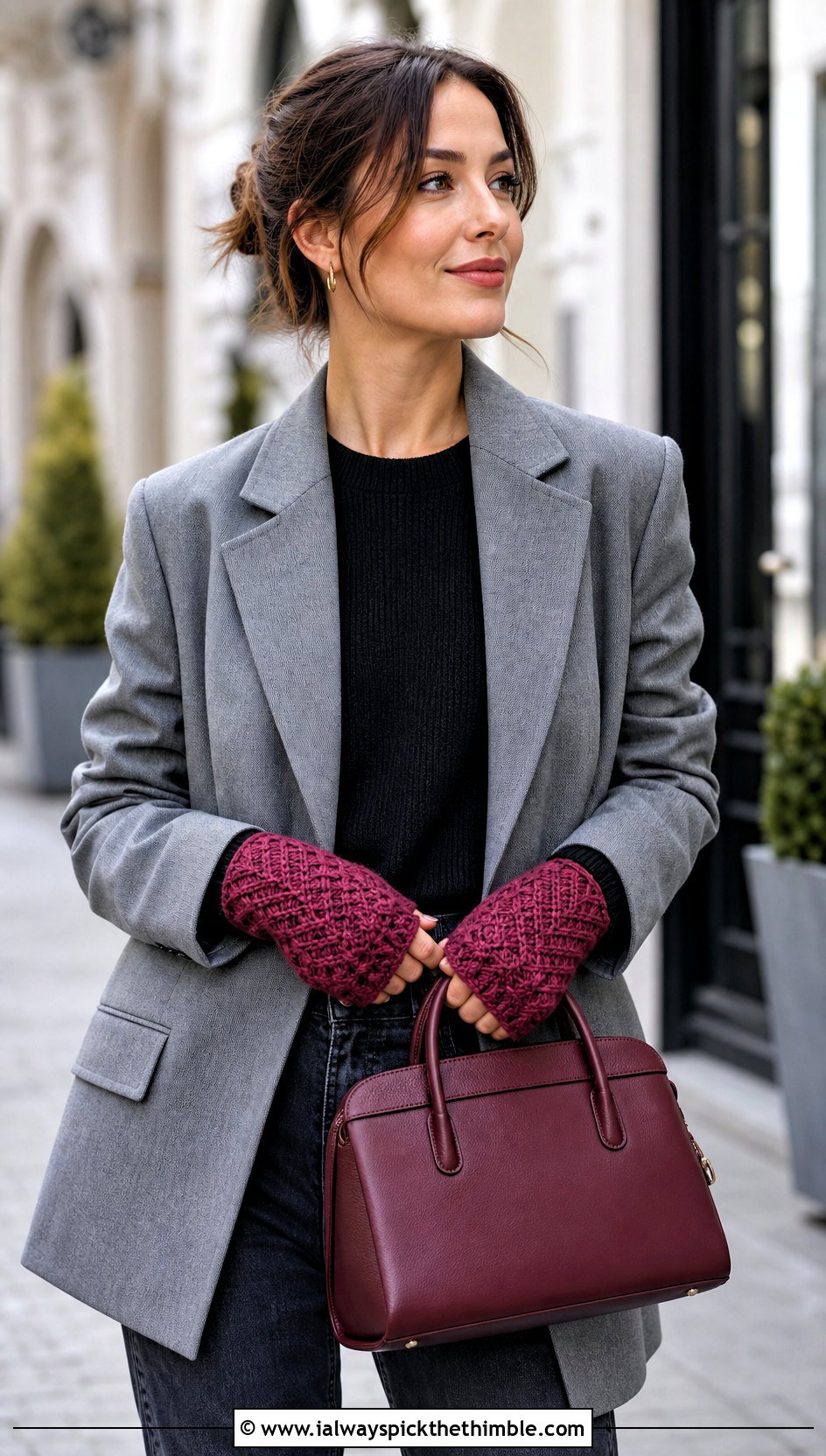 Herringbone Crochet Fingerless Gloves With Blazer And Straight Jeans - 20 Crochet For Fingerless Gloves outfit ideas