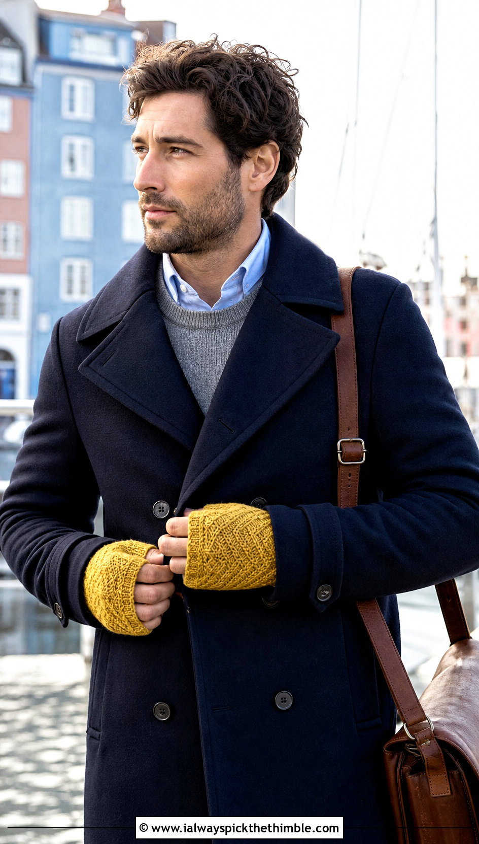 Herringbone Crochet Fingerless Gloves With Peacoat - 20 Crochet Mens Fingerless Gloves outfit ideas