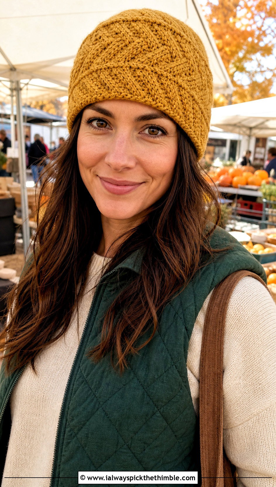 Herringbone Crochet Fisherman Beanie With Quilted Vest - 25 crochet fisherman beanie outfit ideas