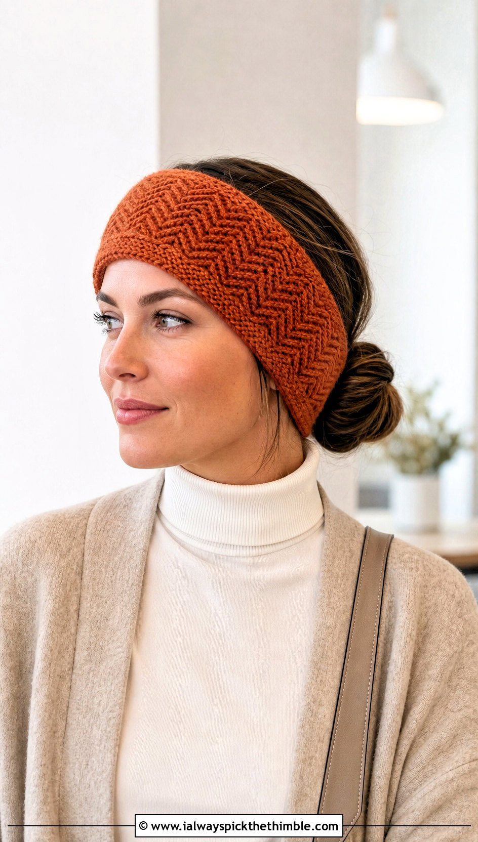 Herringbone Crochet Headband Ear Warmer With Monochrome Knits - 20 Crochet Headband Ear Warmers outfit ideas