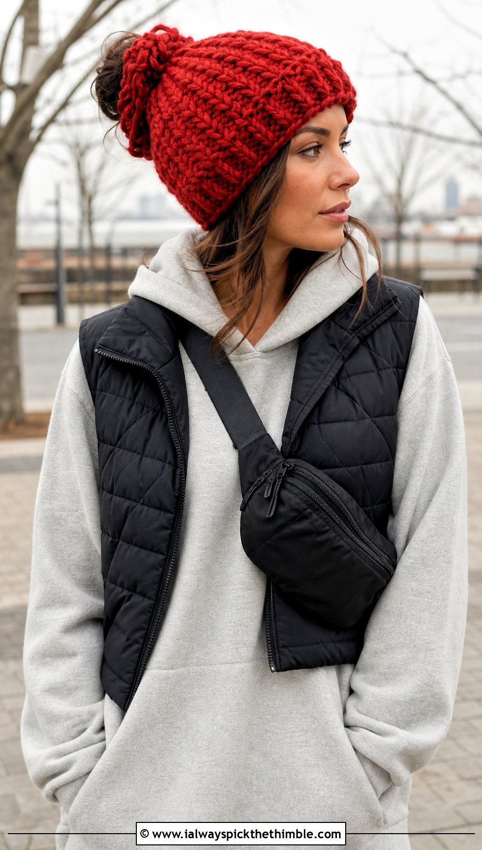 Herringbone Crochet Messy Bun Hat With Hoodie - 20 Crochet Messy Bun Hat Bulky Yarn outfit ideas