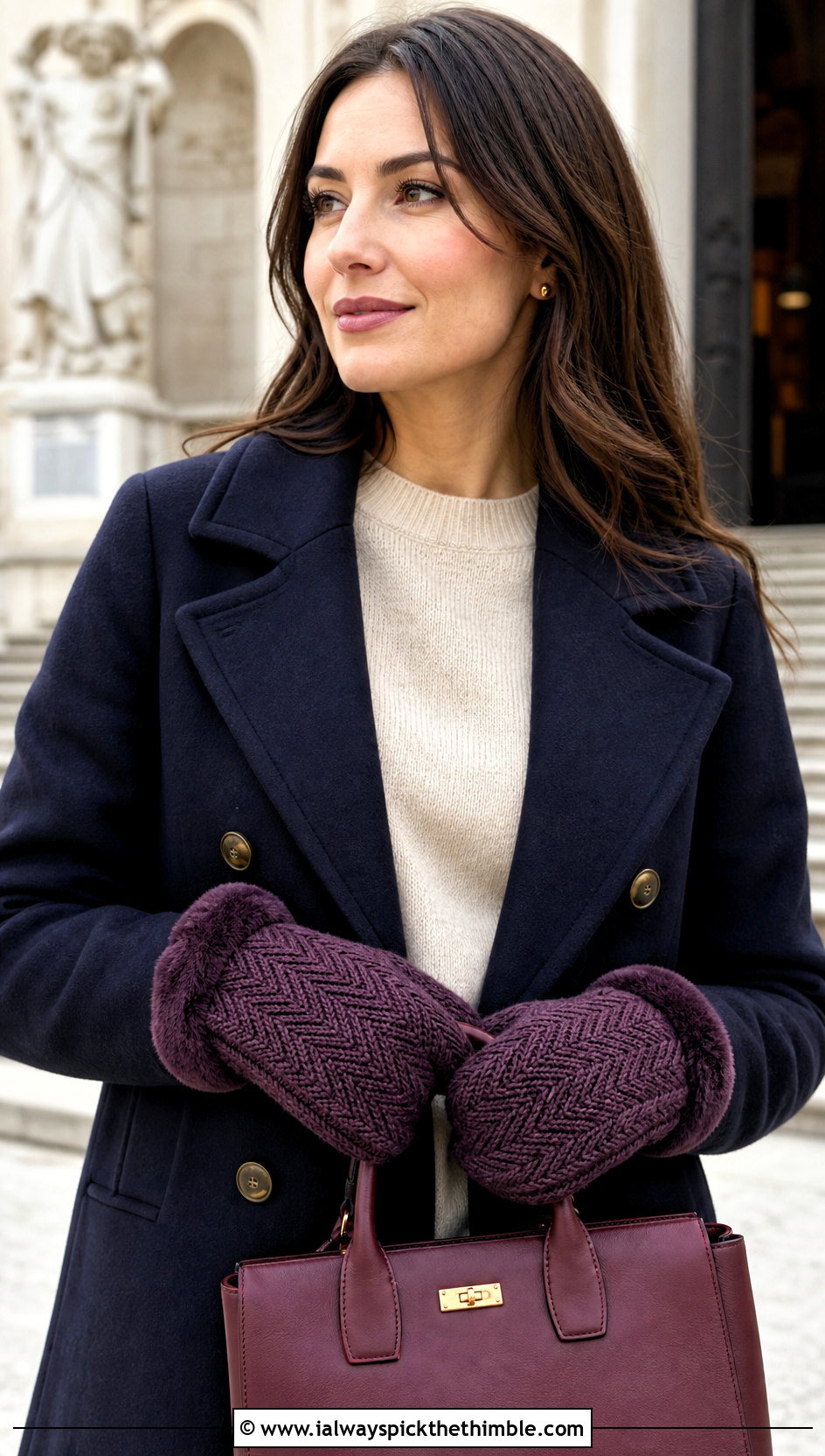 Herringbone Crochet Mittens With Peacoat - 15 Crochet Mittens With Fleece Lining outfit ideas