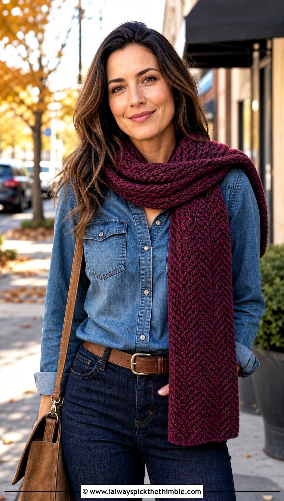 Herringbone Crochet Scarf With Denim Shirt - 20 Crochet Scarf Worsted Weight Yarn outfit ideas