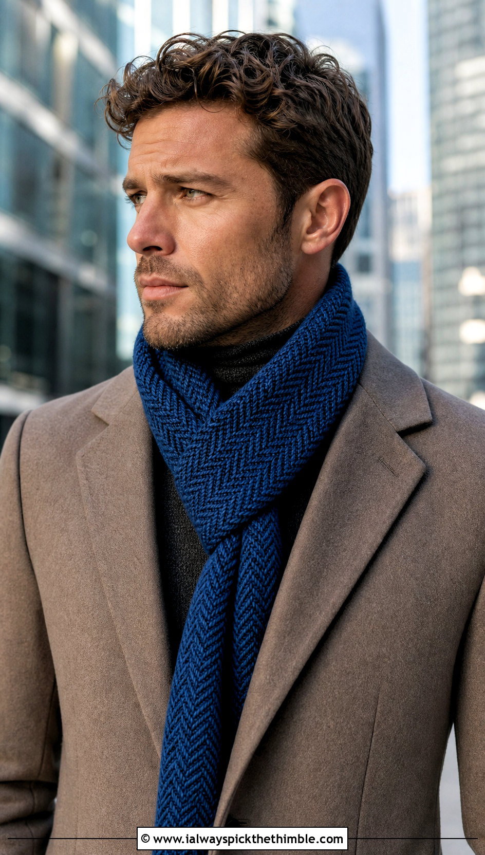 Herringbone Crochet Scarf With Tailored Topcoat - 25 crochet scarf for men outfit ideas
