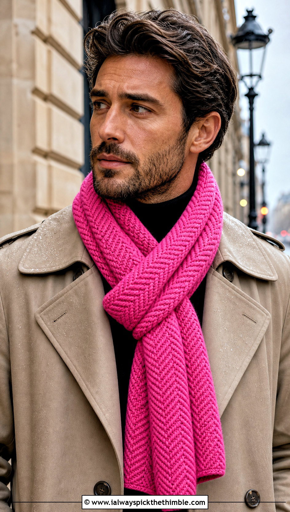 Herringbone Crochet Scarf With Trench Coat - 25 men crochet scarf outfit ideas