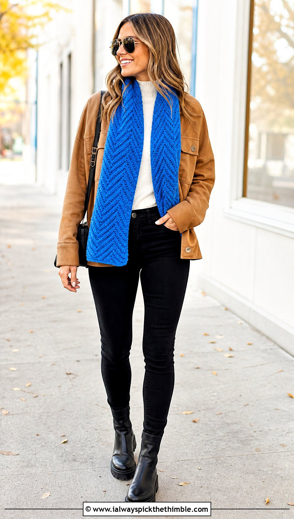 Herringbone Crochet Tube Scarf With Shacket - 20 Crochet Tube Scarf outfit ideas