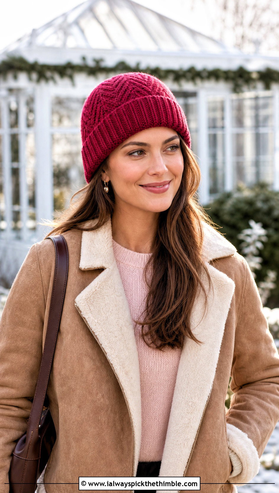 Herringbone Cuffed Crochet Beanie With Sweater And Maxi Skirt - 15 Cuffed Crochet Beanie outfit ideas