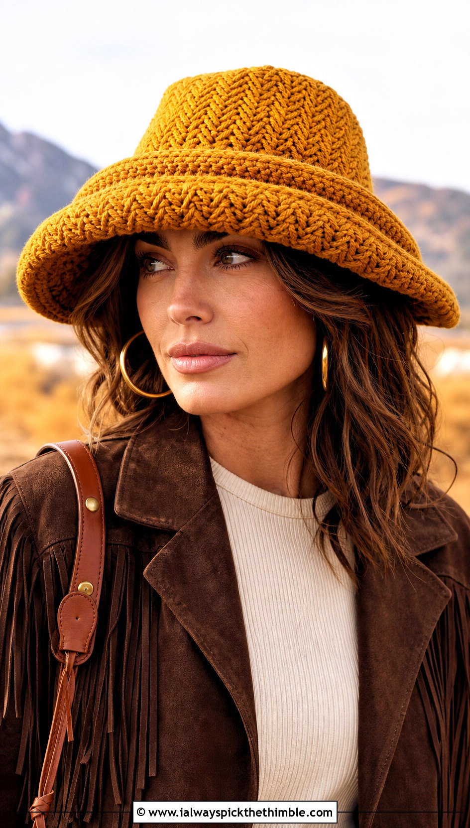 Herringbone Double Brim Crochet Hat With Suede Jacket - 20 Double Brim Crochet Hat outfit ideas