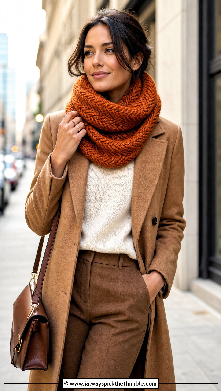 Herringbone Double Length Crochet Cowl With Wool Coat - 15 Double Length Crochet Cowl outfit ideas