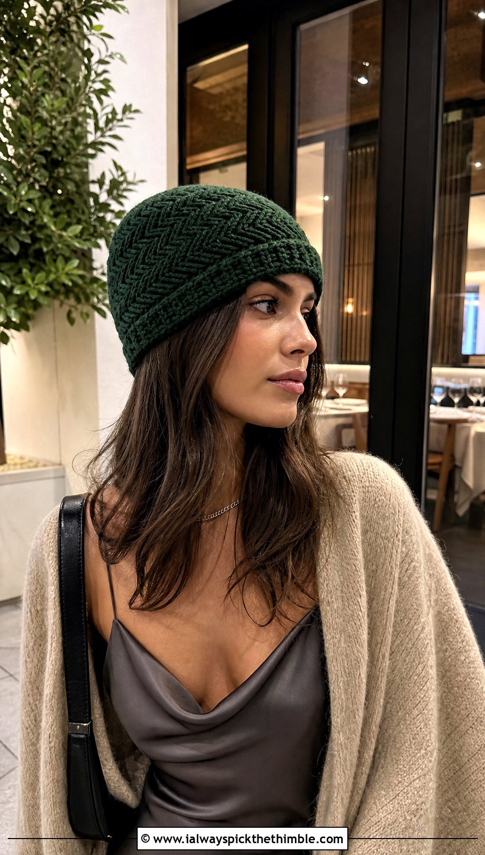 Herringbone Half Double Crochet Hat With Slip Dress And Cardigan - 20 Half Double Crochet Hat outfit ideas