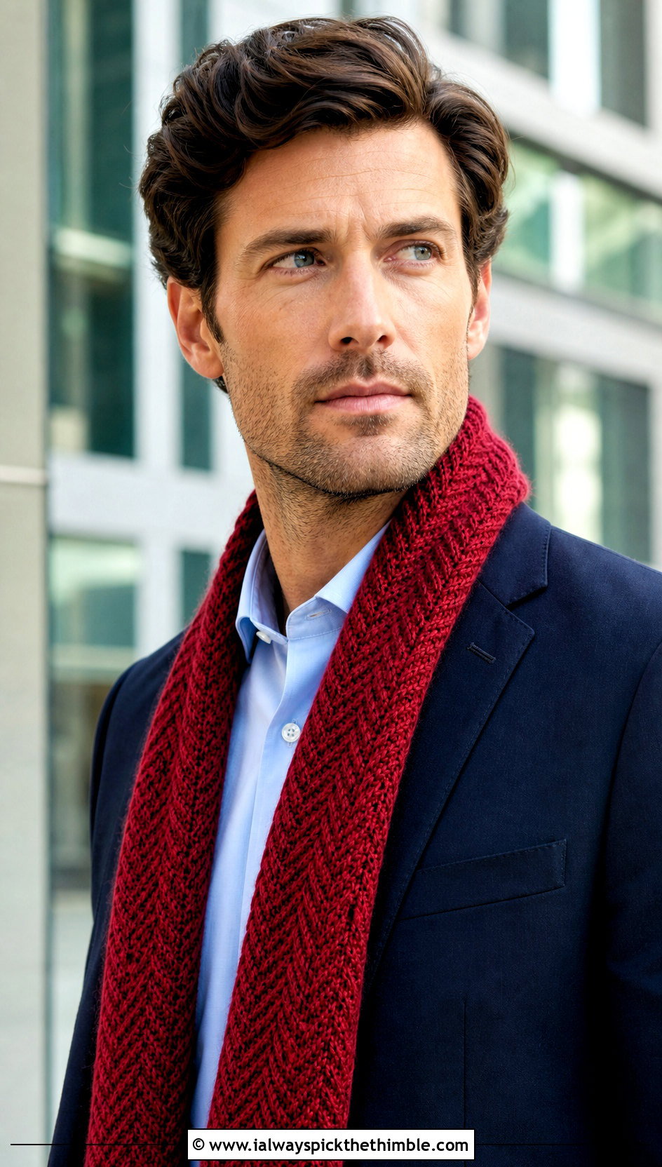 Herringbone Half Double Crochet Scarf With Suit - 15 crochet stitch for mens scarf outfit ideas