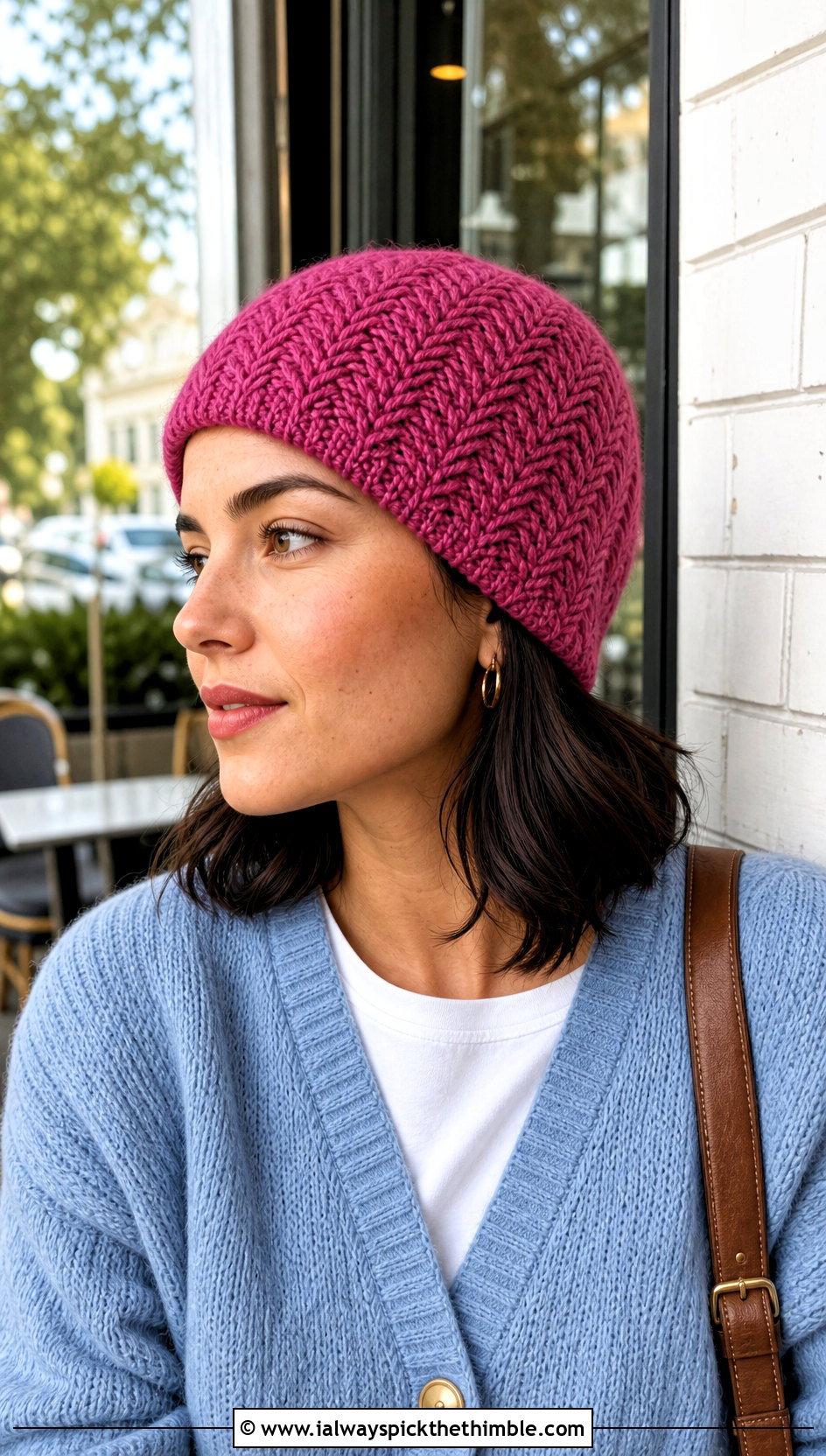 Herringbone Magic Circle Crochet Beanie With Cardigan And Jeans - 20 Crochet Beanie Magic Circle outfit ideas