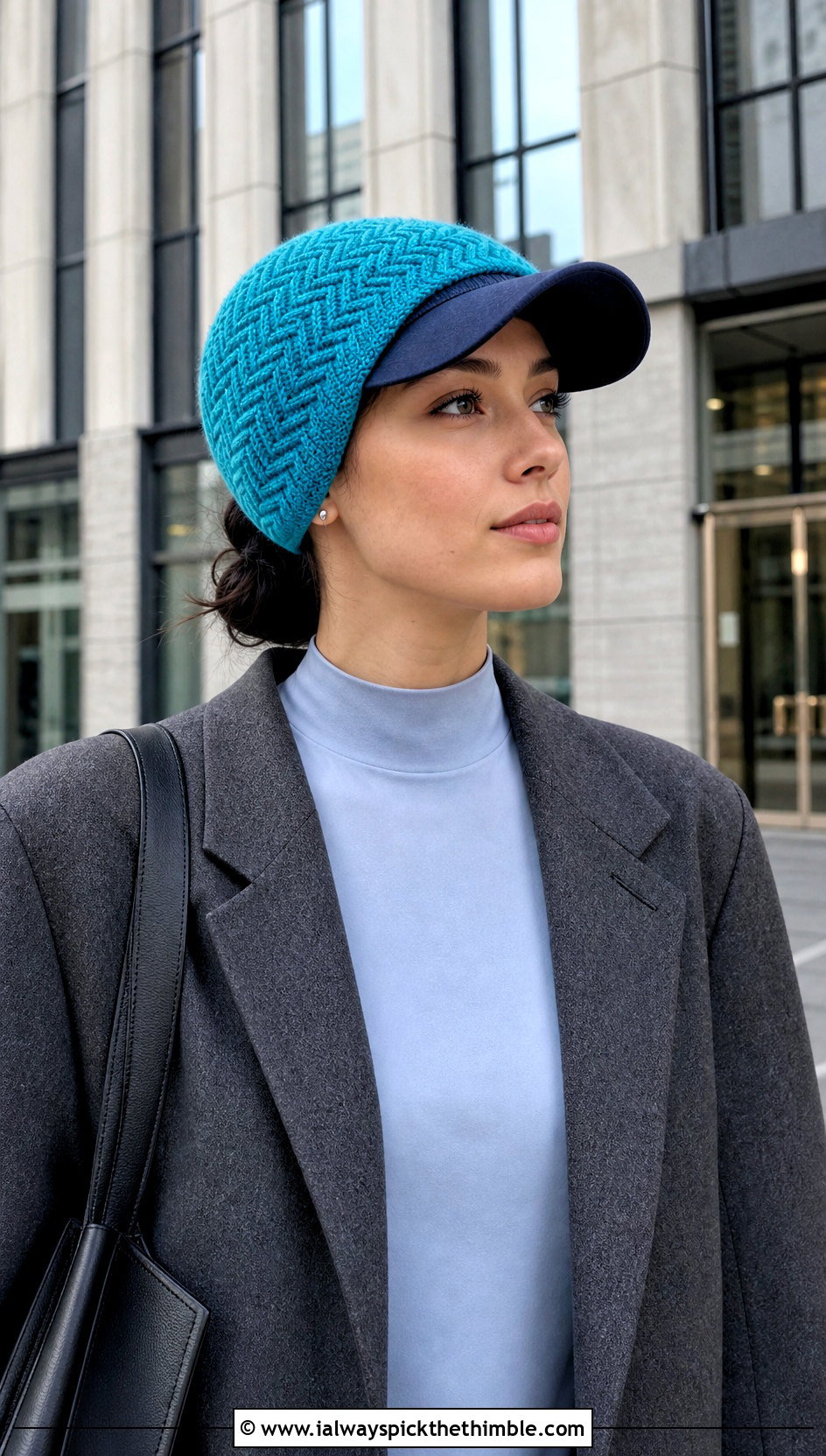 Herringbone Stitch Baseball Hat Ear Warmer With Oversized Blazer - 20 Crochet Baseball Hat Ear Warmer outfit ideas