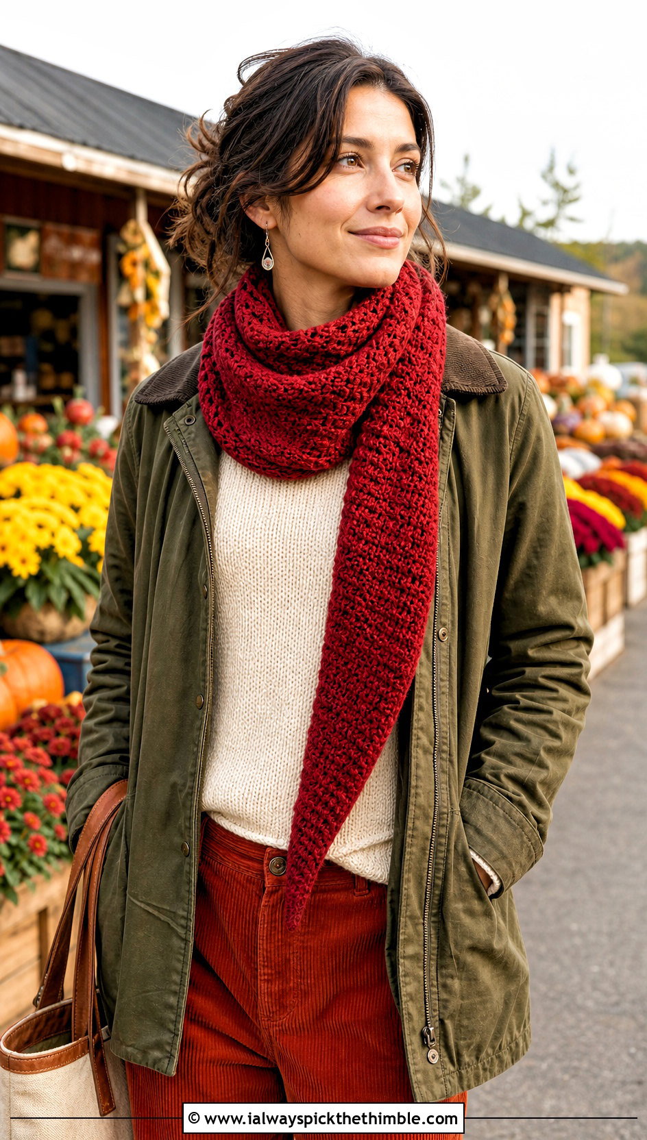 Herringbone Stitch Crochet Sophie Scarf With Barn Jacket And Corduroy Pants - 25 crochet sophie scarf outfit ideas