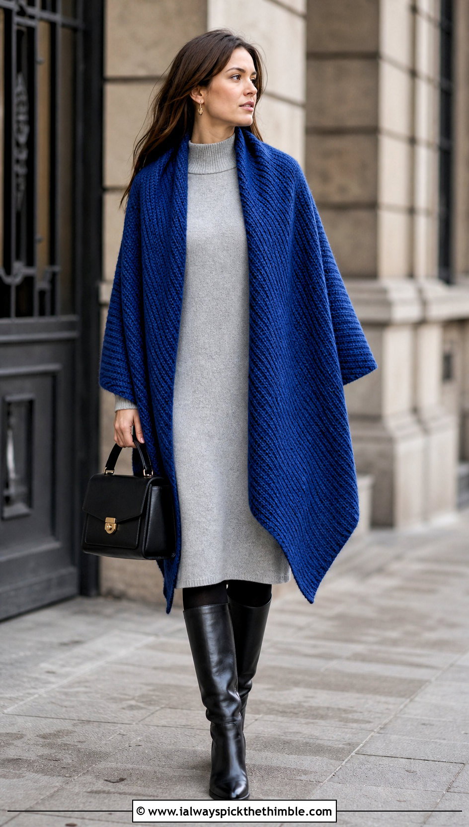 Herringbone Tunisian Crochet Wrap With Sweater Dress - 20 Tunisian Crochet Wrap outfit ideas