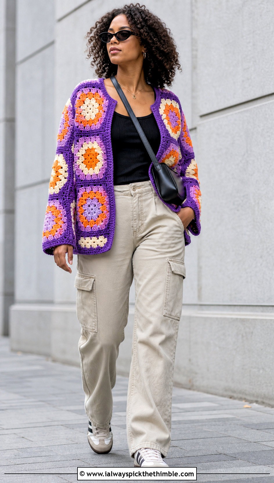 Hexagon African Flower Crochet Cardigan With Cargo Pants - 20 african flower crochet cardigan outfit ideas