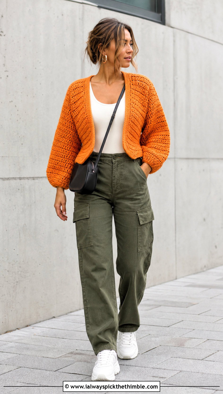 Hexagon Chunky Cropped Cardigan With Cargo Pants - 15 Crochet Chunky Cropped Cardigan outfit ideas