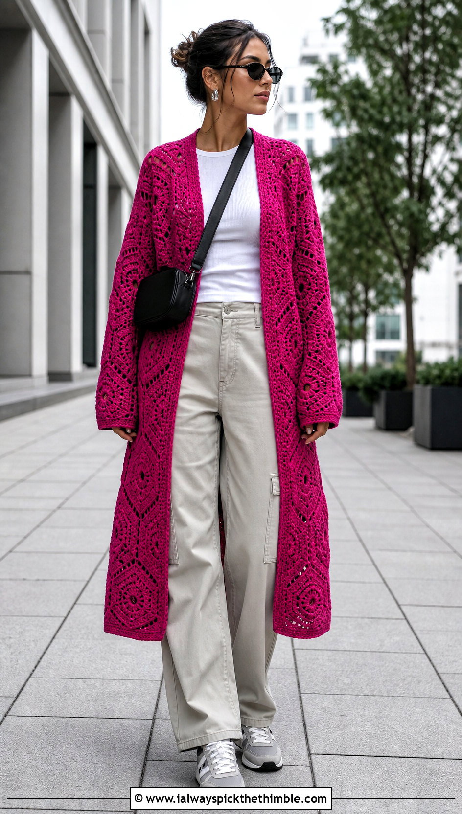 Hexagon Crochet Bathrobe With Cargo Pants - 20 crochet bathrobe outfit ideas