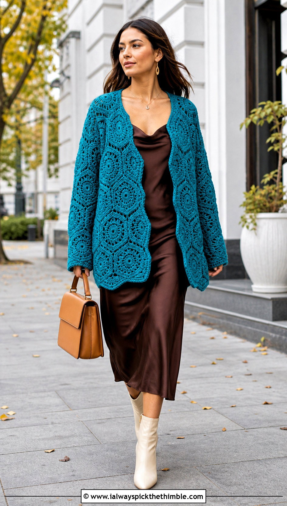 Hexagon Crochet Cardigan With Slip Dress - 15 Crochet Diy Clothes Ideas