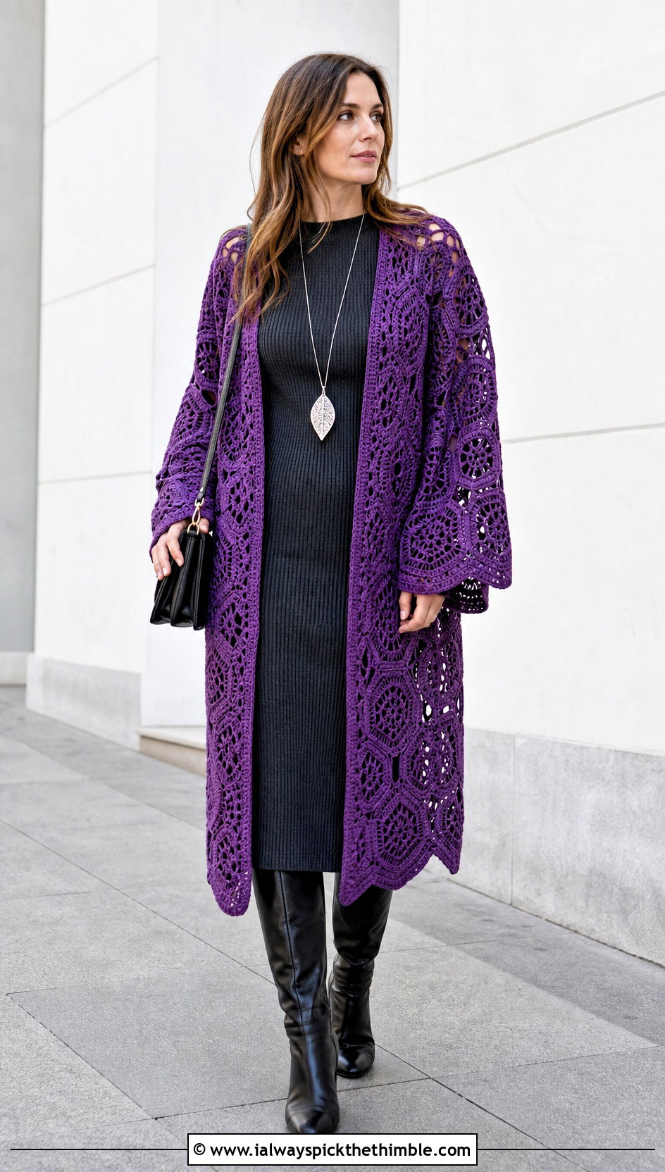 Hexagon Crochet Kimono With Column Dress - 20 easy crochet kimono outfit ideas