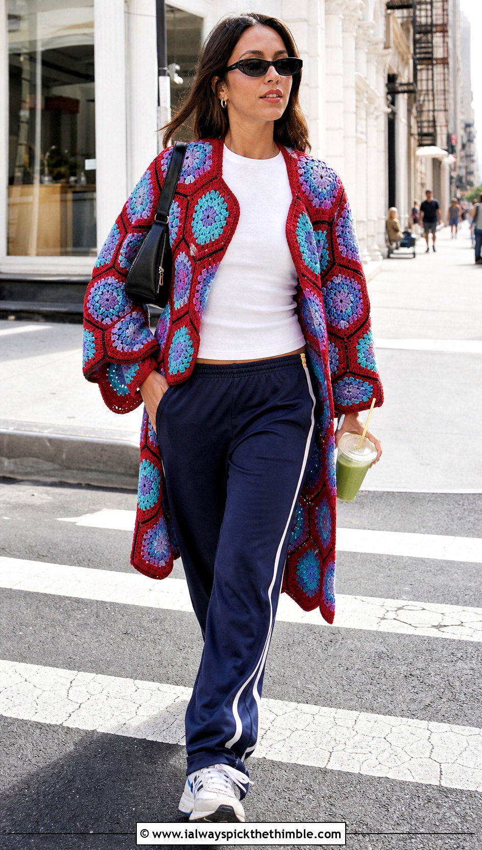 Hexagon Crochet Sweater Coat With Track Pants - 20 Crochet Sweater Coat outfit ideas