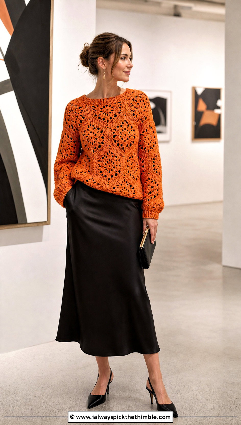 Hexagon Granny Square Pullover With Satin Midi Skirt - 25 hexagon granny square sweater outfit ideas