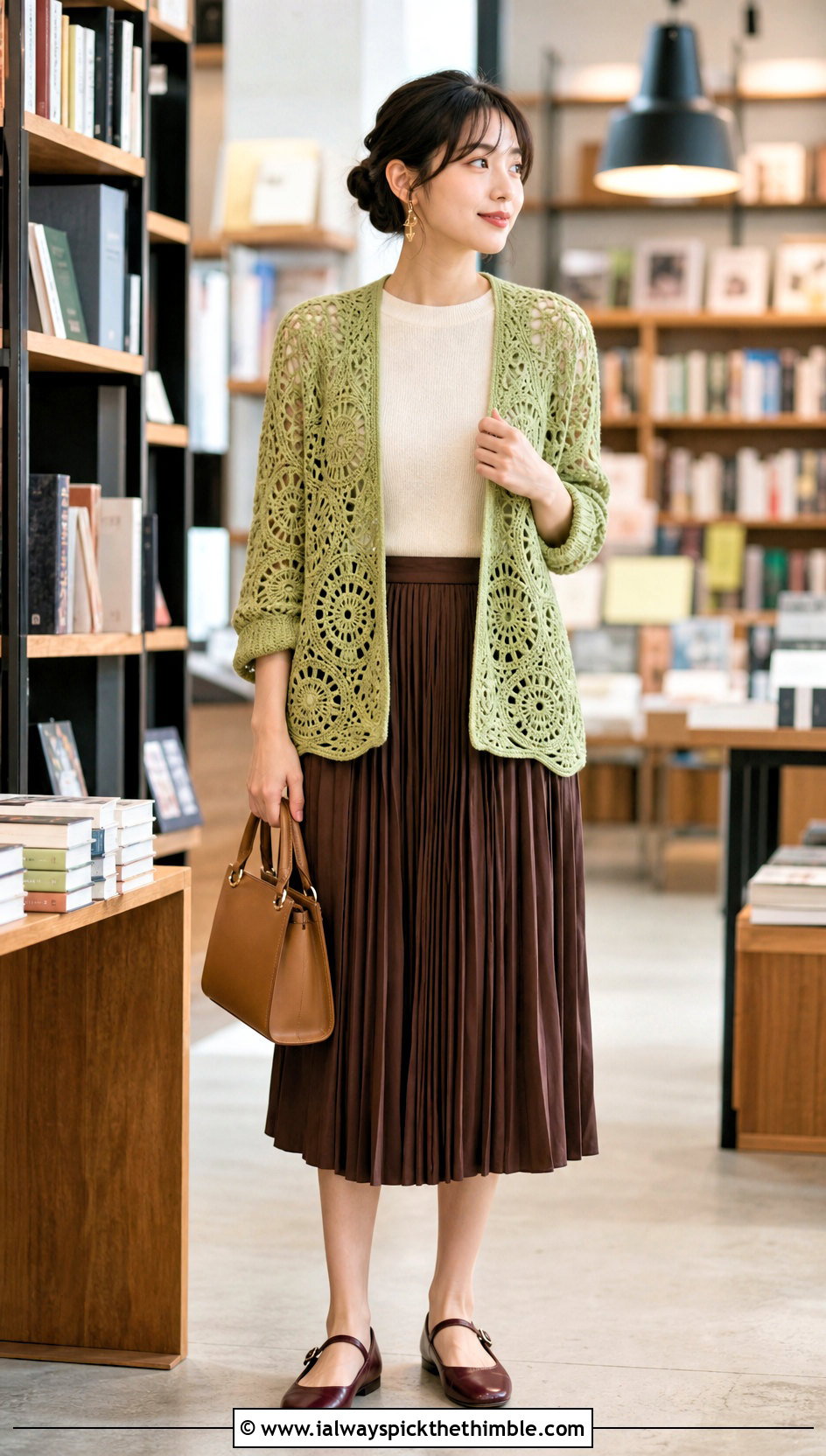 Hexagon Spider Web Cardigan With Pleated Skirt - 20 Crochet Spider Web Cardigan outfit ideas