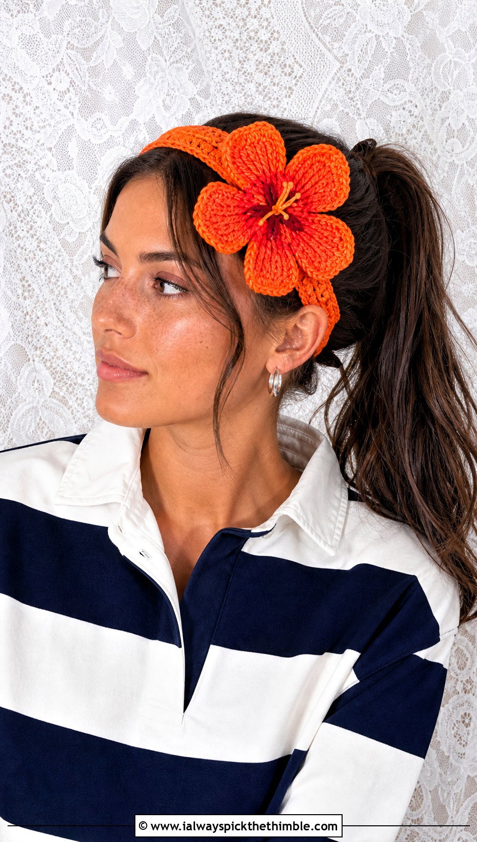 Hibiscus Crochet Flower Headband With Rugby Shirt - 15 crochet flower headband on lace background outfit ideas