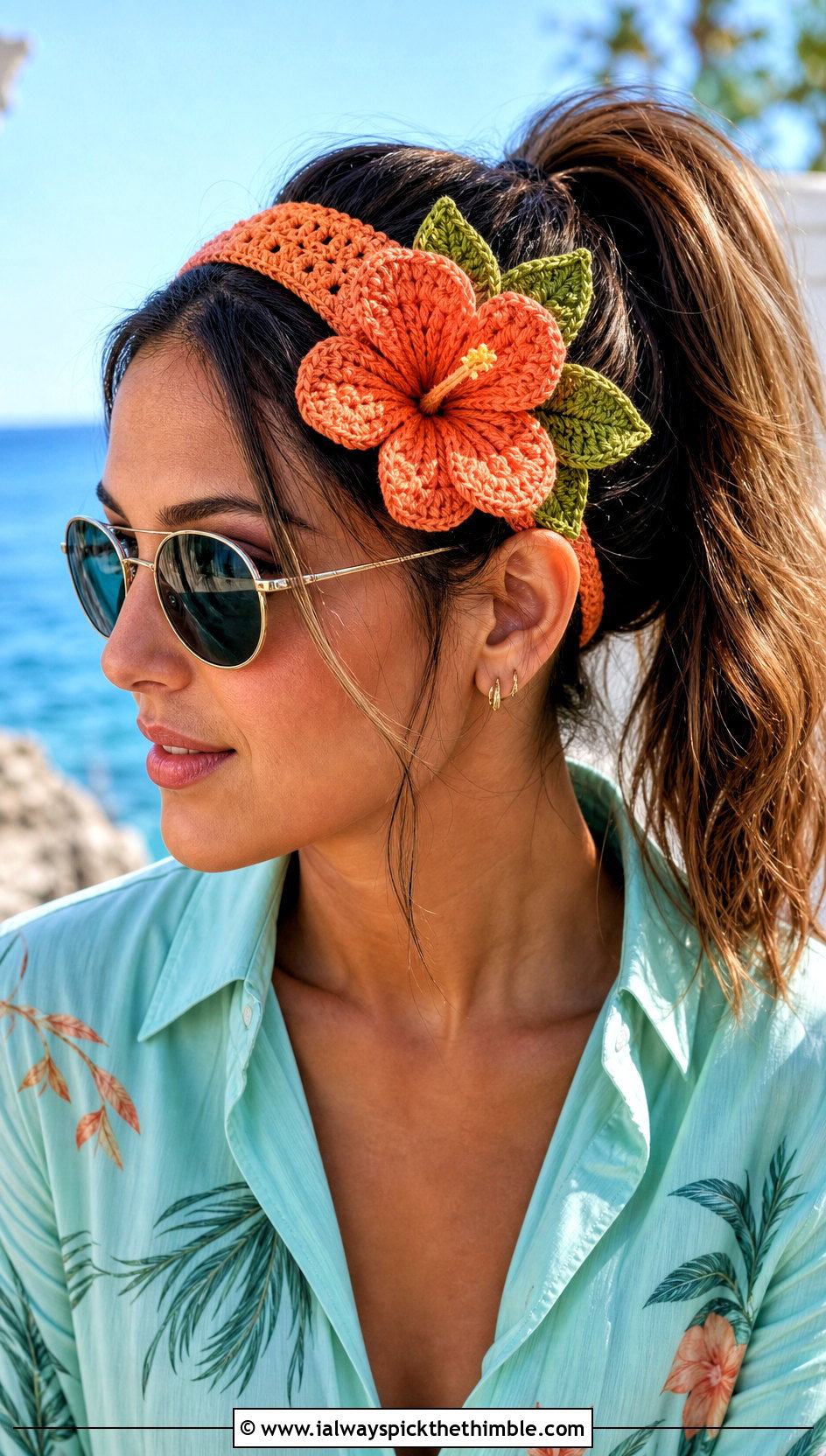 Hibiscus Side Flower Crochet Headband With Resort Set - 25 flower crochet headband outfit ideas