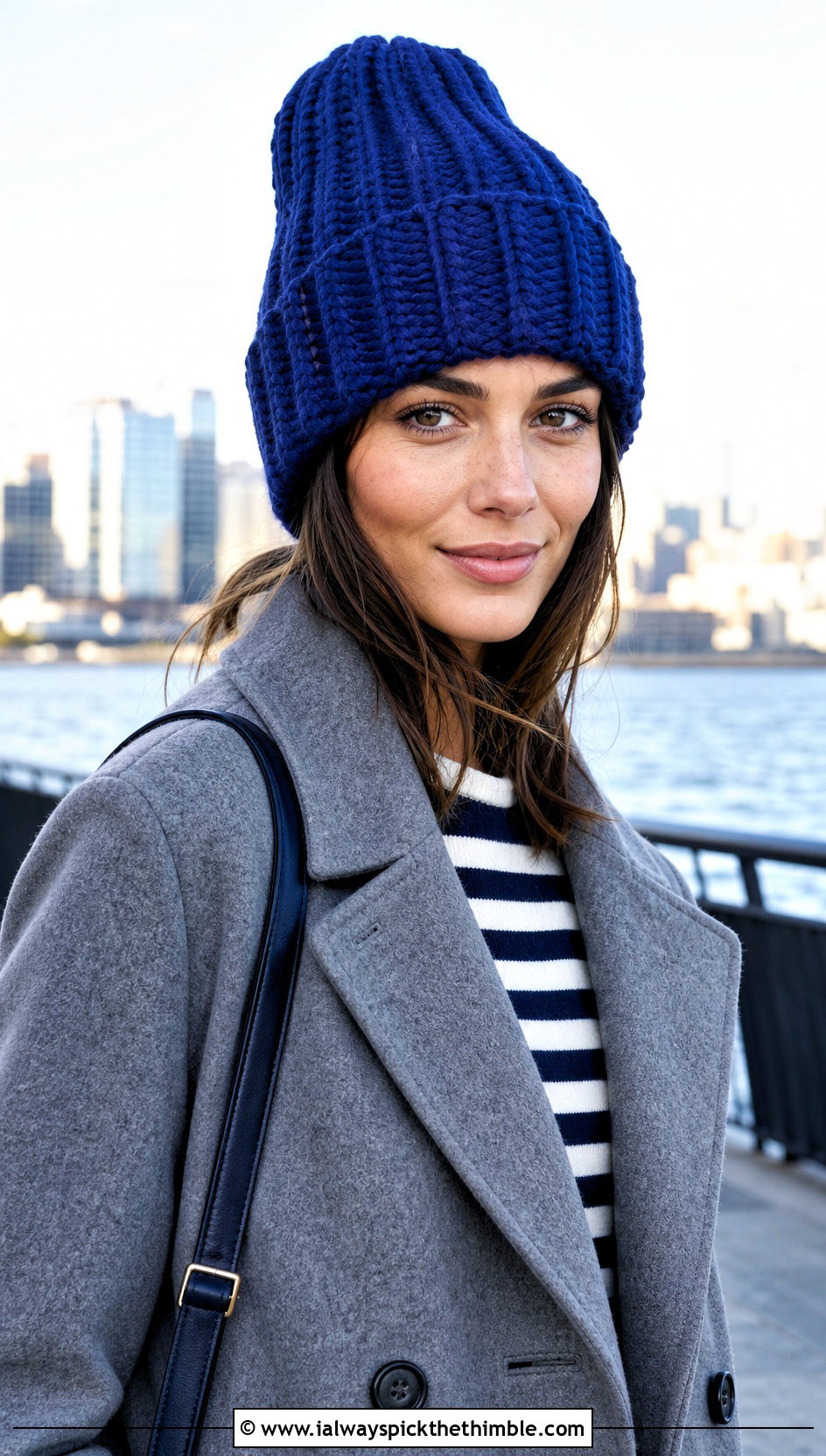 High Crown Chunky Ribbed Crochet Beanie With Peacoat - 20 Chunky Ribbed Crochet Hat outfit ideas