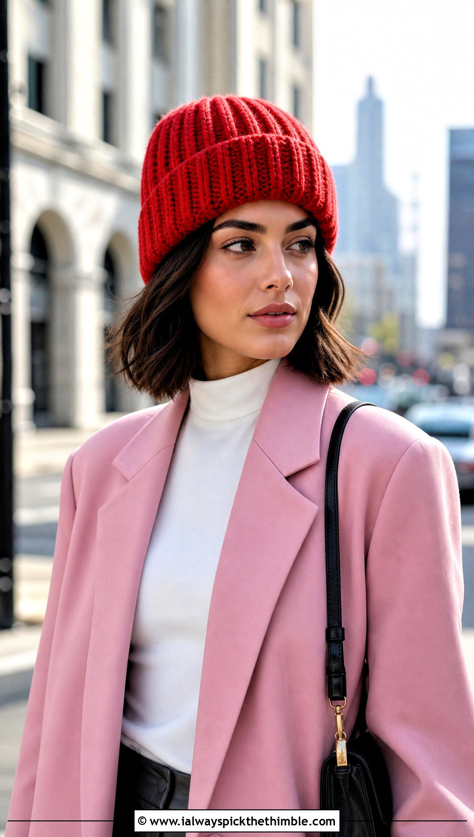 High Crown Short Row Beanie With Oversized Suit - 20 Crochet Short Row Beanie outfit ideas