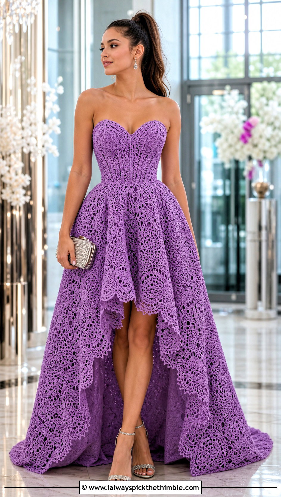 High Low Crochet Ball Gown With Statement Shoes - 20 Crochet Ball Gown outfit ideas