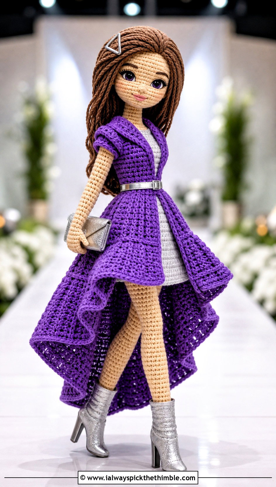 High Low Crochet Doll Dress With Metallic Boots - 20 amigurumi crochet doll dress outfit ideas