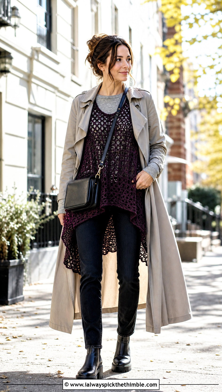 High Low Crochet Flowy Top With Black Jeans - 15 crochet flowy top outfit ideas