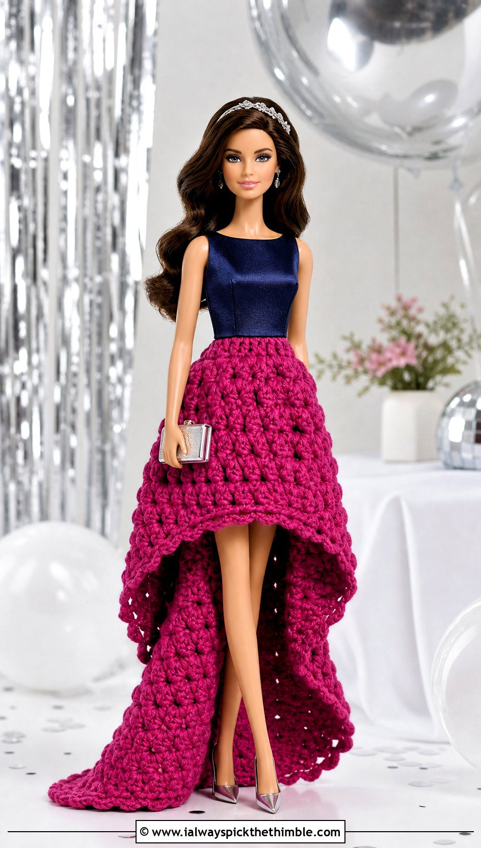 High Low Puff Stitch Doll Skirt With Party Top - 15 Crochet Doll Skirts outfit ideas