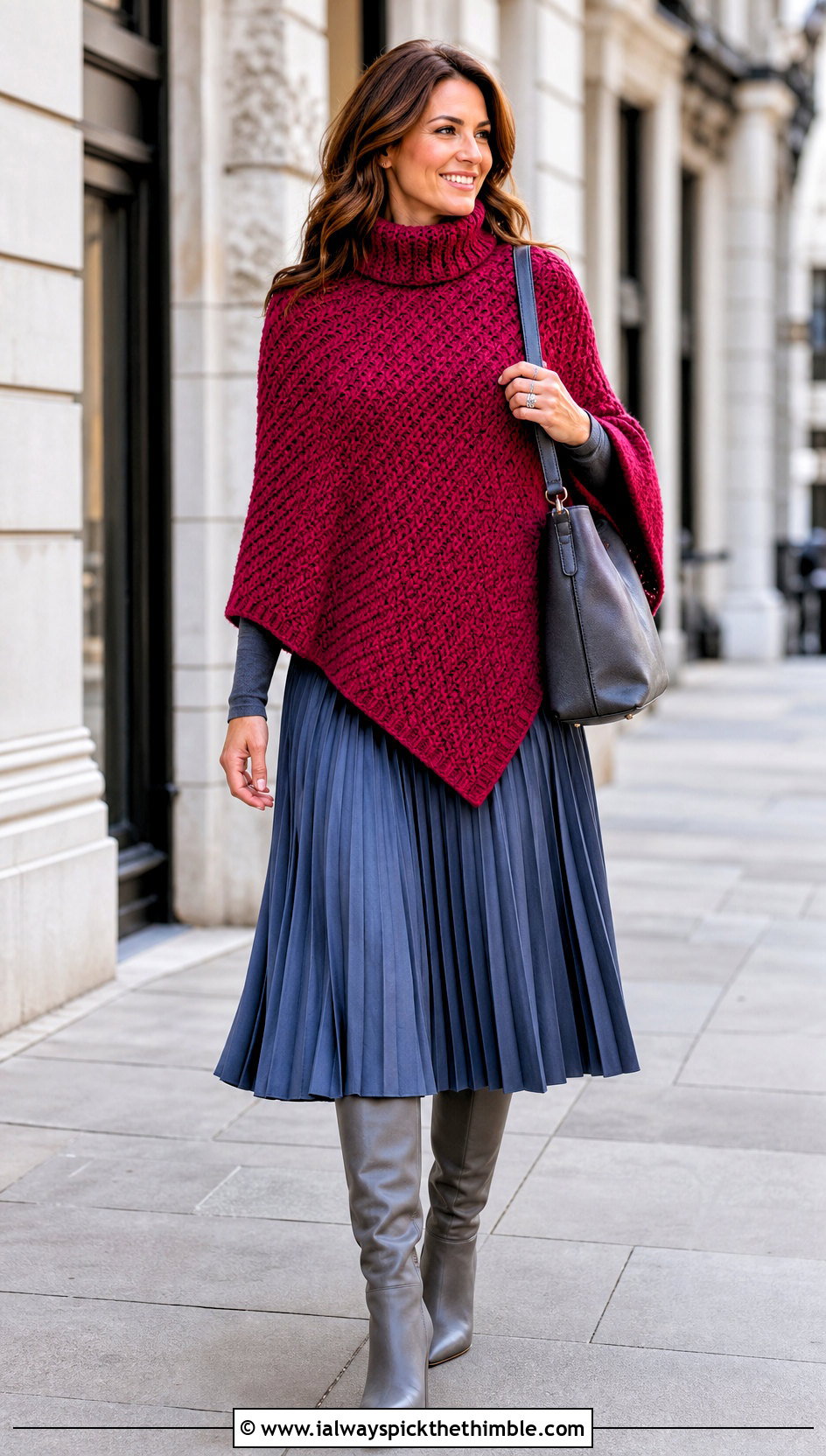High Neck Corner To Corner Crochet Poncho With Pleated Skirt - 15 Corner To Corner Crochet Poncho outfit ideas