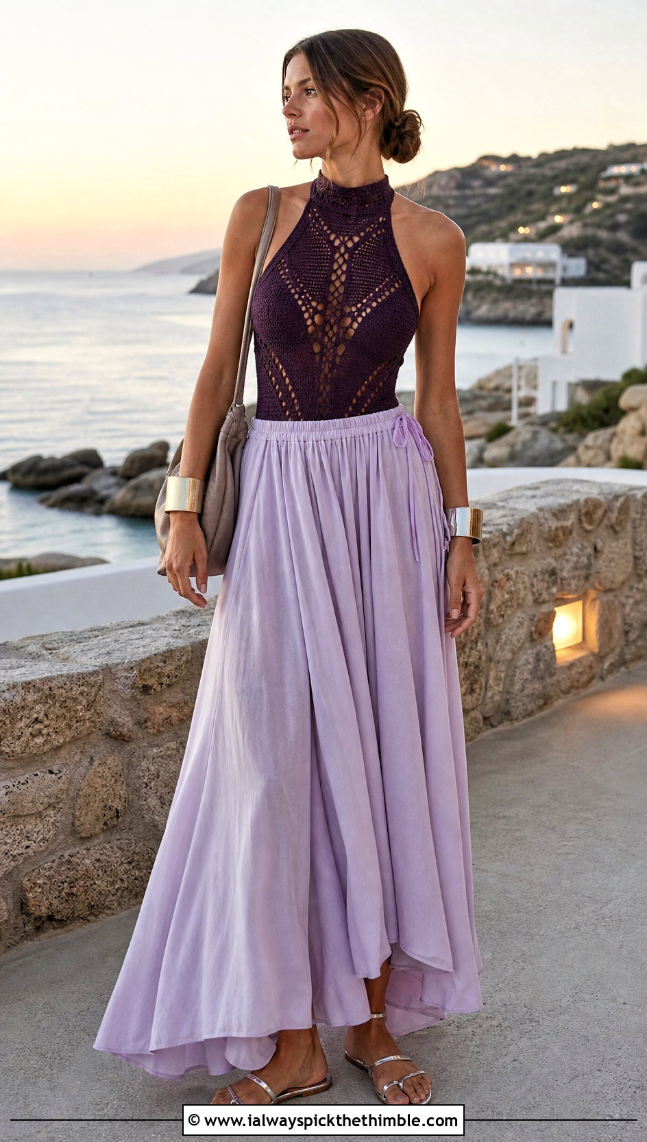 High Neck Crochet Bathing Suit Top With Maxi Skirt - 25 crochet bathing suit top outfit ideas