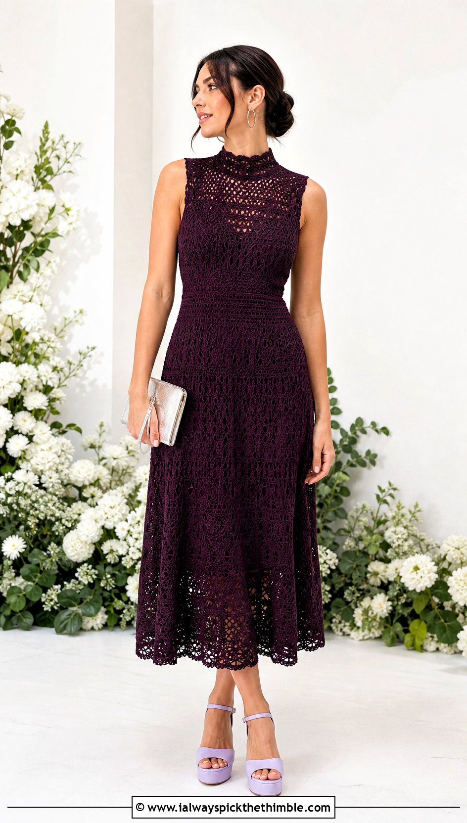 High Neck Crochet Easter Dress With Platform Sandals - 20 crochet easter dress outfit ideas