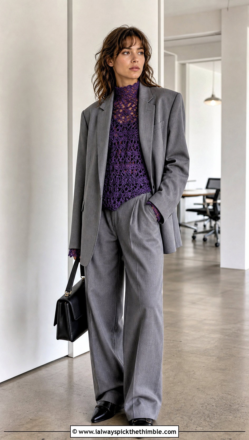 High Neck Crochet Fairy Grunge Top With Oversized Suit - 20 Crochet Fairy Grunge Top outfit ideas